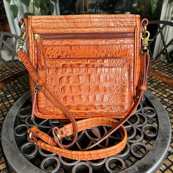 Brahmin Cleo-Sedona Melbourne Crossbody Leather Croc Embossed Bag - Picture 1 of 10